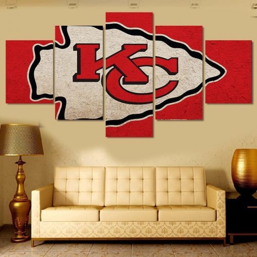 22584-NF Kansas City Chiefs Logo Poster 8 Football - 5 Panel Canvas Art Wall Decor