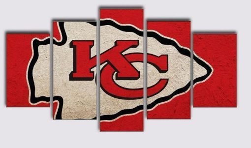 22584-NF Kansas City Chiefs Logo Poster 8 Football - 5 Panel Canvas Art Wall Decor