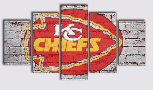 23411-NF Kansas City Chiefs Logo Poster 9 Football - 5 Panel Canvas Art Wall Decor