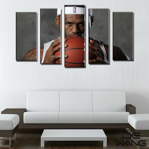 22496-NF Lebron James Holding Ball Basketball - 5 Panel Canvas Art Wall Decor