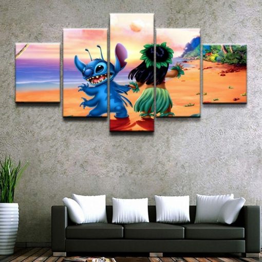 22963-NF Lilo & Stitch On The Beach Movie - 5 Panel Canvas Art Wall Decor