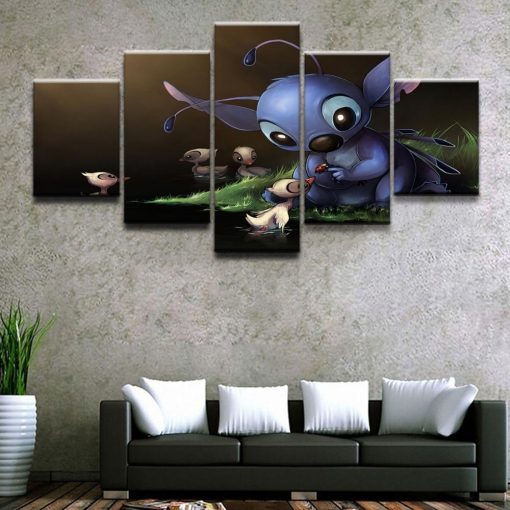 22964-NF Lilo & Stitch With The Ducklings Movie - 5 Panel Canvas Art Wall Decor