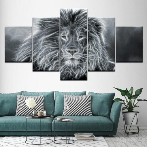 23407-NF Lion Animal Animal - 5 Panel Canvas Art Wall Decor