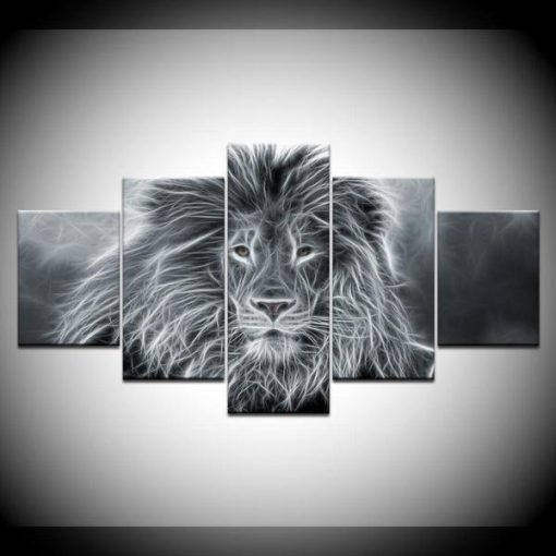 23407-NF Lion Animal Animal - 5 Panel Canvas Art Wall Decor