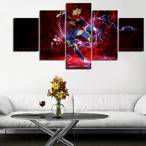 22494-NF Lionel Messi Thunder Logo Soccer - 5 Panel Canvas Art Wall Decor