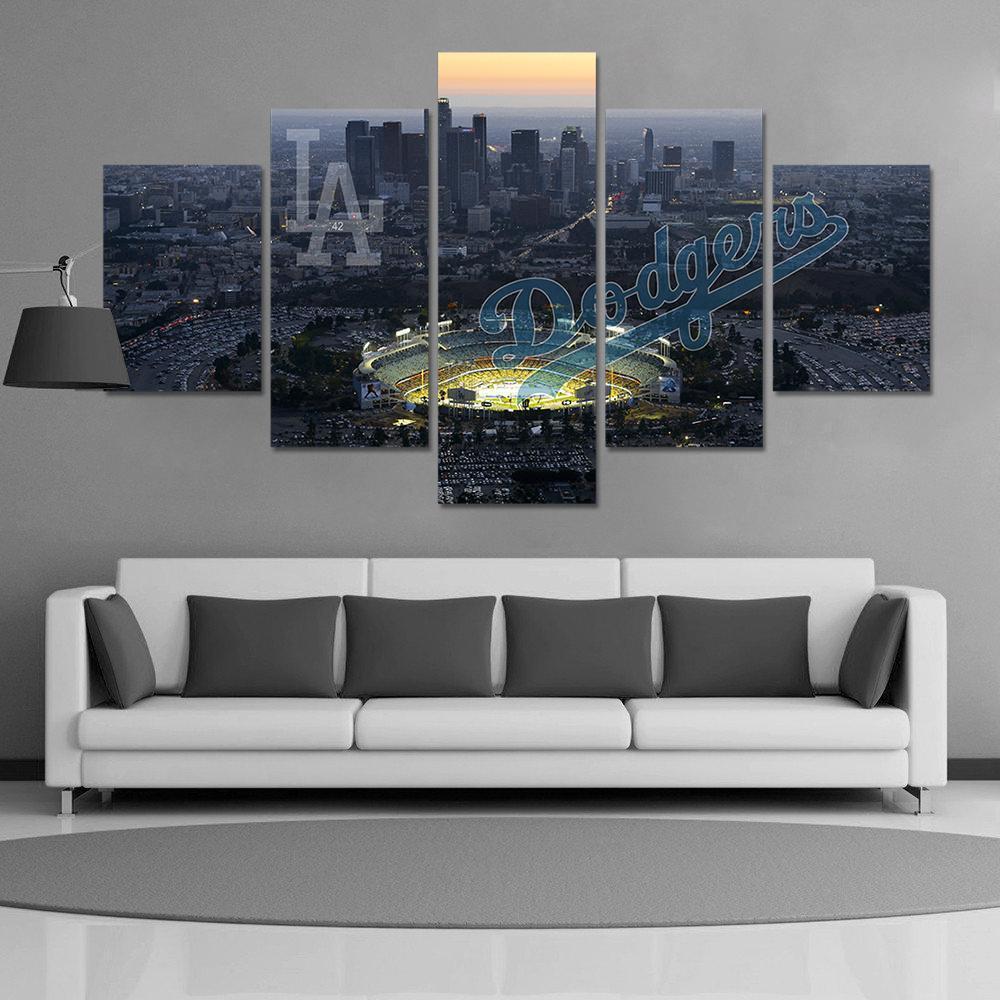 Los Angeles Dodgers Stadium Baseball 5 Panel Canvas Art Wall Decor Canvas Storm