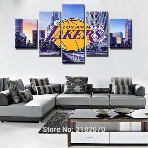 23220-NF Los Angeles Lakers City Nature - 5 Panel Canvas Art Wall Decor