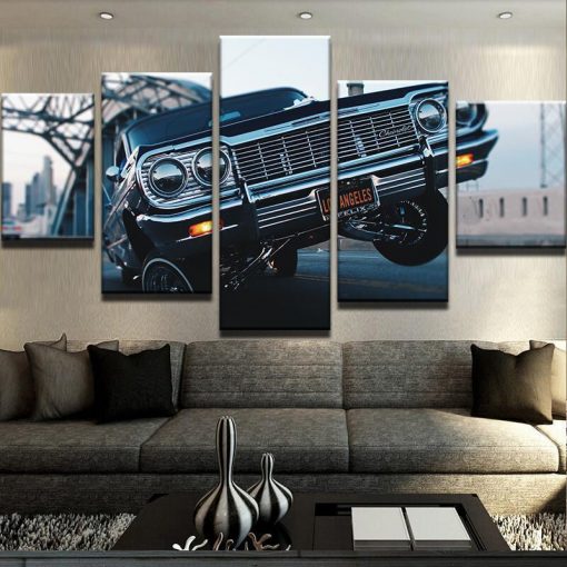 22356-NF Lowrider Hop Car & Motor - 5 Panel Canvas Art Wall Decor