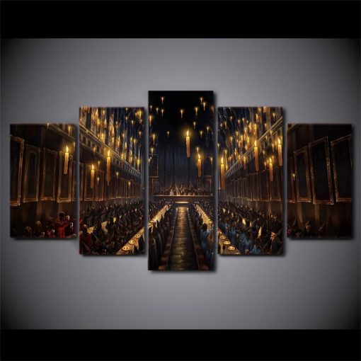 22858-NF Magic Movie Harry Potter Church Candlelight Movie - 5 Panel Canvas Art Wall Decor