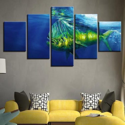 22384-NF Mahi-mahi Dolphinfish Dorado Ocean - 5 Panel Canvas Art Wall Decor