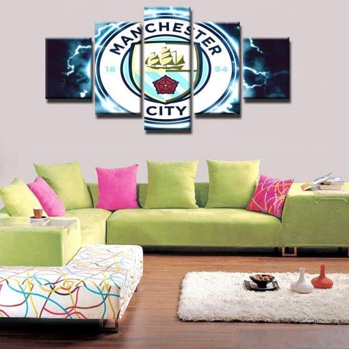 23397-NF Manchester City Thunder Logo Soccer - 5 Panel Canvas Art Wall Decor