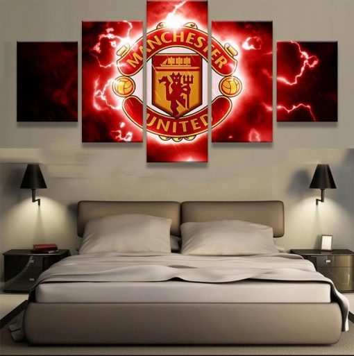 22341-NF Manchester United Thunde Logo Soccer - 5 Panel Canvas Art Wall Decor