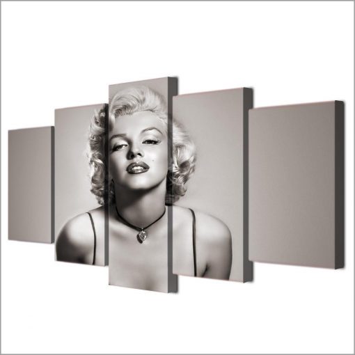 22960-NF Marilyn Monroe Black-White Celebrity - 5 Panel Canvas Art Wall Decor