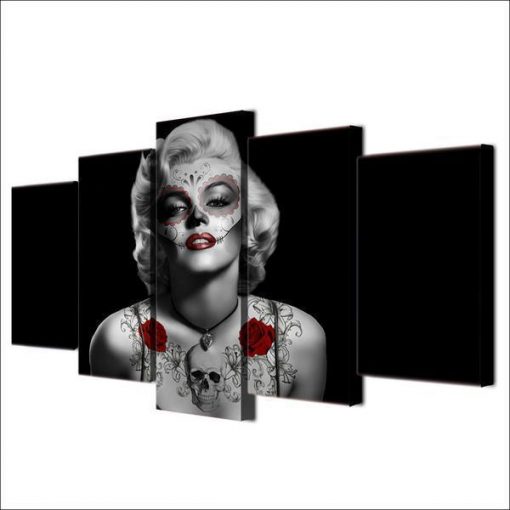 23392-NF Marilyn Monroe Tattoo Red Rose Celebrity And Abstract - 5 Panel Canvas Art Wall Decor