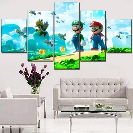 23391-NF Mario Poster 1 Game - 5 Panel Canvas Art Wall Decor