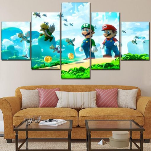 23391-NF Mario Poster 1 Game - 5 Panel Canvas Art Wall Decor