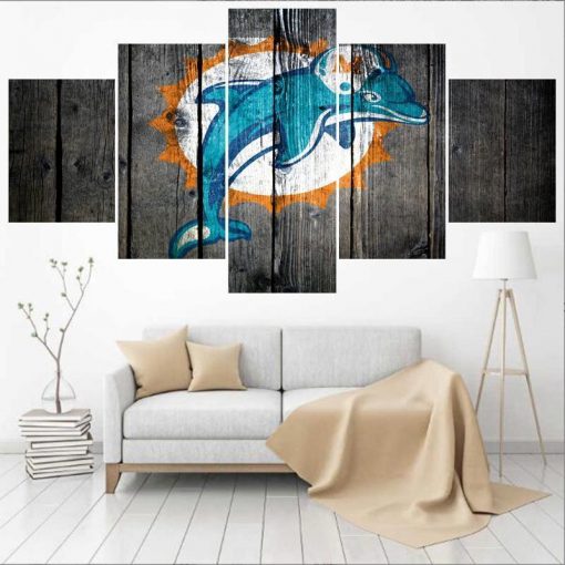 22719-NF Miami Dolphins Logo Poster 2 Football - 5 Panel Canvas Art Wall Decor