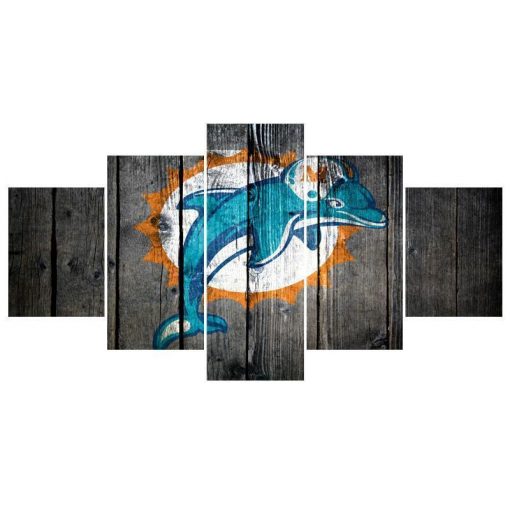 22719-NF Miami Dolphins Logo Poster 2 Football - 5 Panel Canvas Art Wall Decor