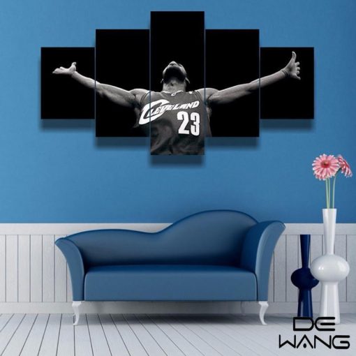 22959-NF Miami Heat Lebron James Poster 3 Basketball - 5 Panel Canvas Art Wall Decor