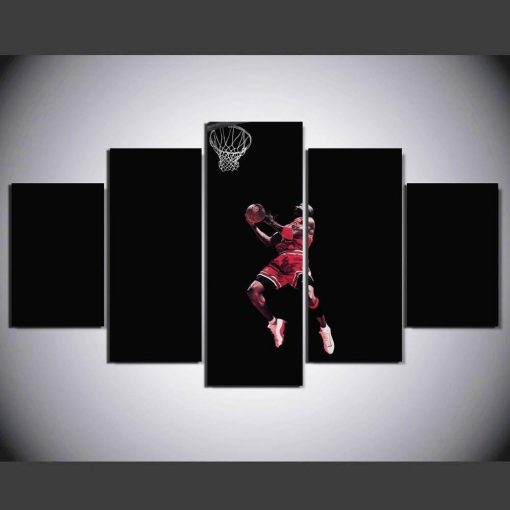 23387-NF Michael Jordan Dunking Celebrity - 5 Panel Canvas Art Wall Decor