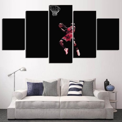 23387-NF Michael Jordan Dunking Celebrity - 5 Panel Canvas Art Wall Decor