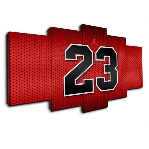22717-NF Michael Jordan Red 23 Basketball - 5 Panel Canvas Art Wall Decor