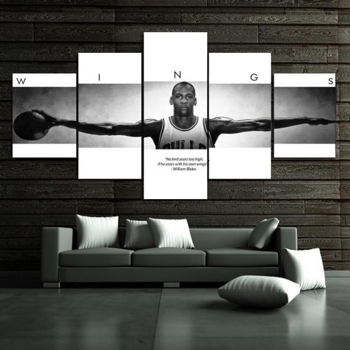 22243-NF Michael Jordan Wings Autographed Poster Celebrity - 5 Panel Canvas Art Wall Decor