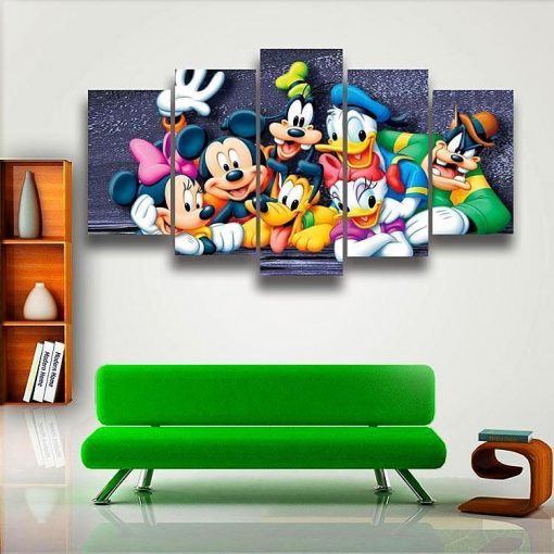 22339-NF Mickey Pluto Donald Daisy Goofy Cartoon - 5 Panel Canvas Art Wall Decor