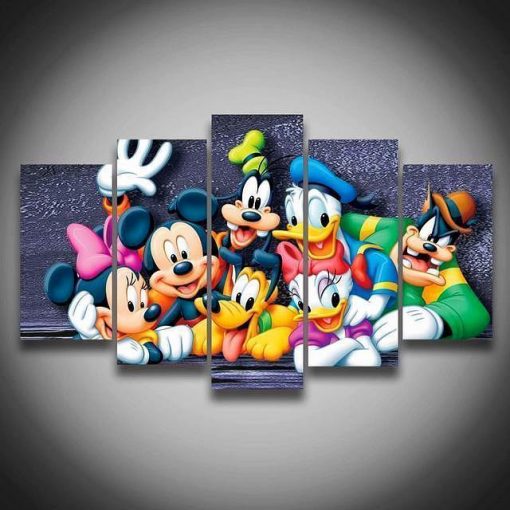 22339-NF Mickey Pluto Donald Daisy Goofy Cartoon - 5 Panel Canvas Art Wall Decor