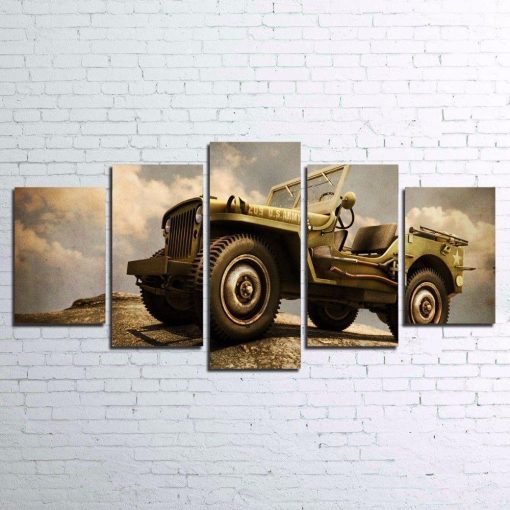 23385-NF Military Jeep Ww2 Army Automative - 5 Panel Canvas Art Wall Decor