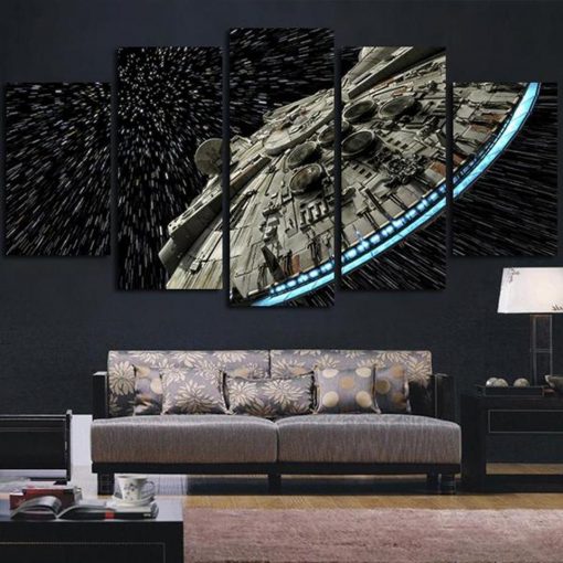 22299-NF Millennium Falcon Light Speed Star Wars Movie - 5 Panel Canvas Art Wall Decor