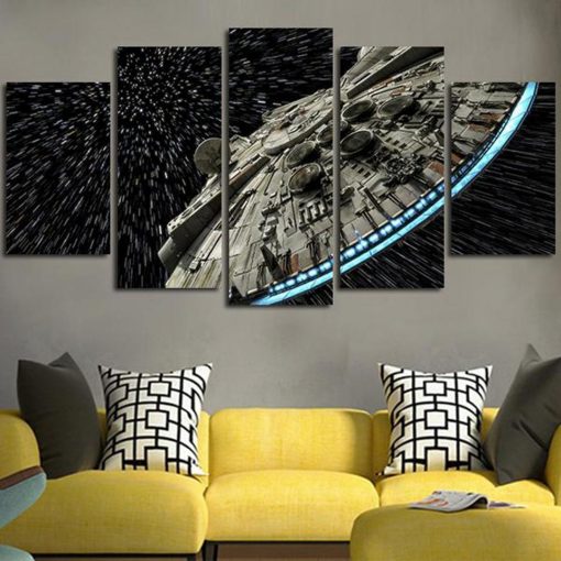 22299-NF Millennium Falcon Light Speed Star Wars Movie - 5 Panel Canvas Art Wall Decor