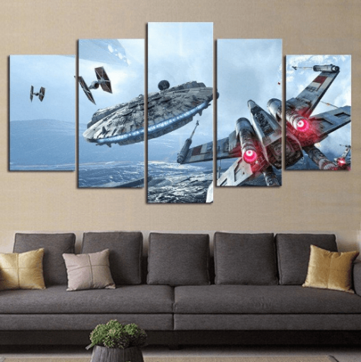23383-NF Millennium Falcon X-wing Star Wars 1 Movie - 5 Panel Canvas Art Wall Decor