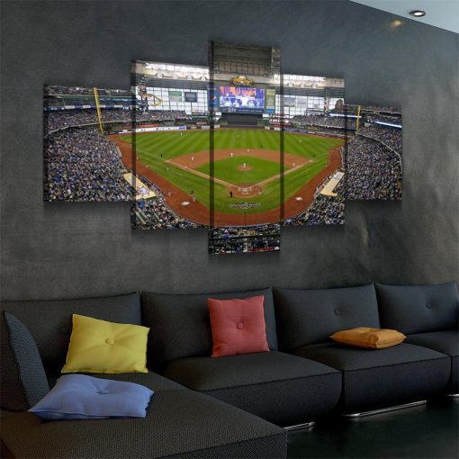 22464-NF Miller Park Milwaukee Brewers 1 Baseball - 5 Panel Canvas Art Wall Decor