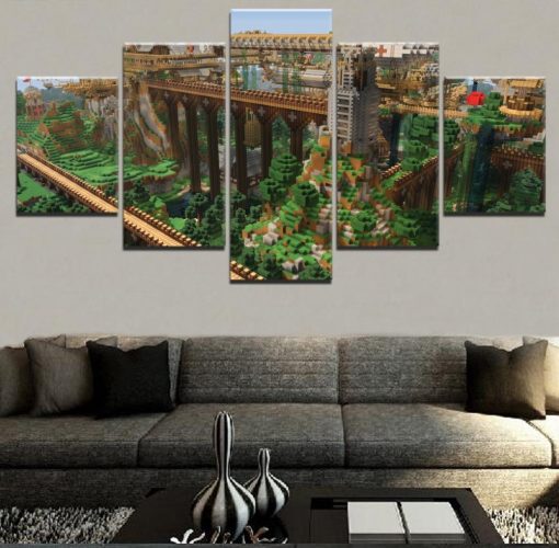 22715-NF Minecraft High Bridge Gaming - 5 Panel Canvas Art Wall Decor
