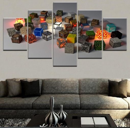 22957-NF Minecraft Lot Of Block Gaming - 5 Panel Canvas Art Wall Decor