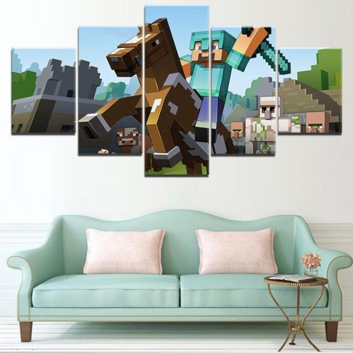 22856-NF Minecraft Ride Horse Gaming - 5 Panel Canvas Art Wall Decor