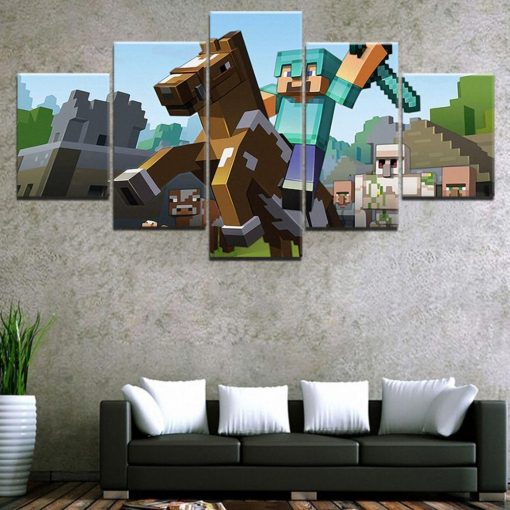 22856-NF Minecraft Ride Horse Gaming - 5 Panel Canvas Art Wall Decor