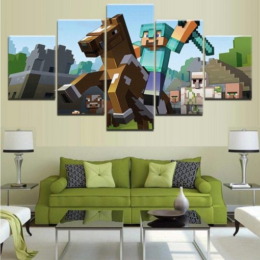 22856-NF Minecraft Ride Horse Gaming - 5 Panel Canvas Art Wall Decor