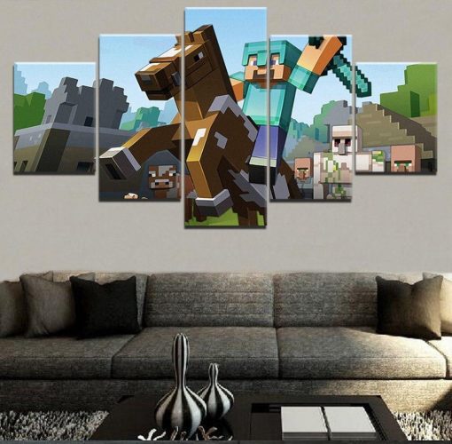 22856-NF Minecraft Ride Horse Gaming - 5 Panel Canvas Art Wall Decor