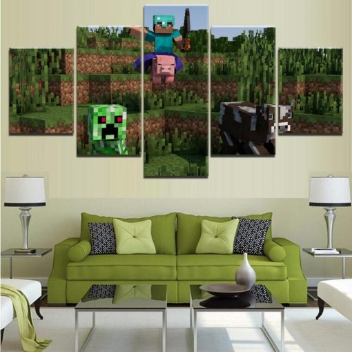 22664-NF Minecraft The Attack Gaming - 5 Panel Canvas Art Wall Decor