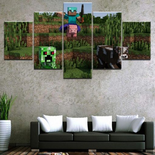 22664-NF Minecraft The Attack Gaming - 5 Panel Canvas Art Wall Decor