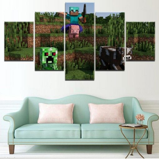 22664-NF Minecraft The Attack Gaming - 5 Panel Canvas Art Wall Decor