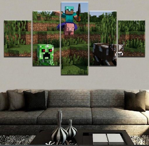 22664-NF Minecraft The Attack Gaming - 5 Panel Canvas Art Wall Decor