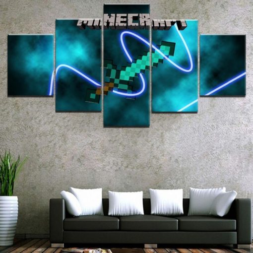 22855-NF Minecraft The Sword Gaming - 5 Panel Canvas Art Wall Decor
