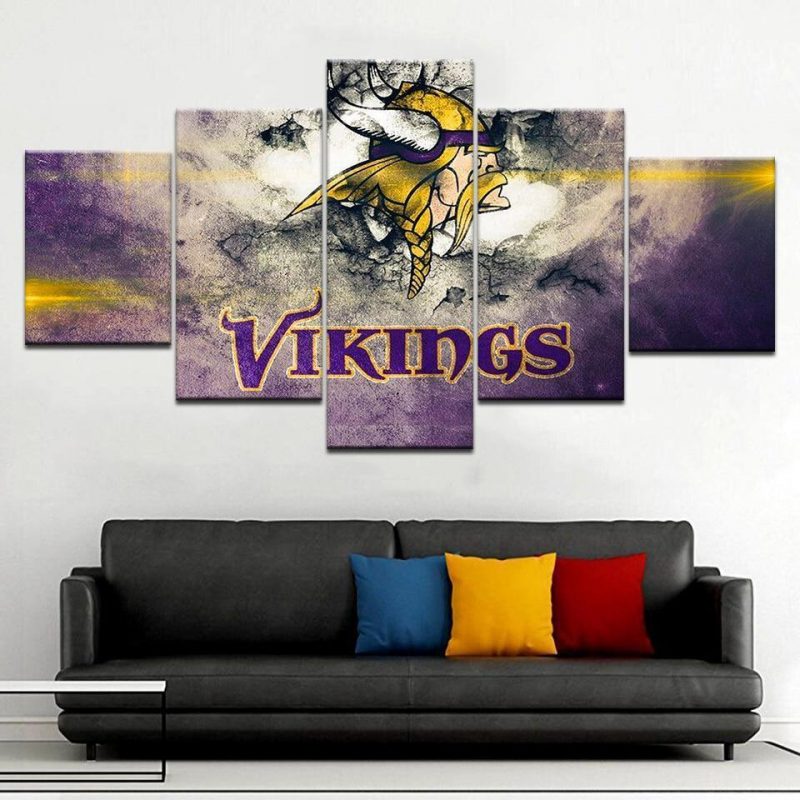 Minnesota Vikings Logo Football – 5 Panel Canvas Art Wall Decor ...