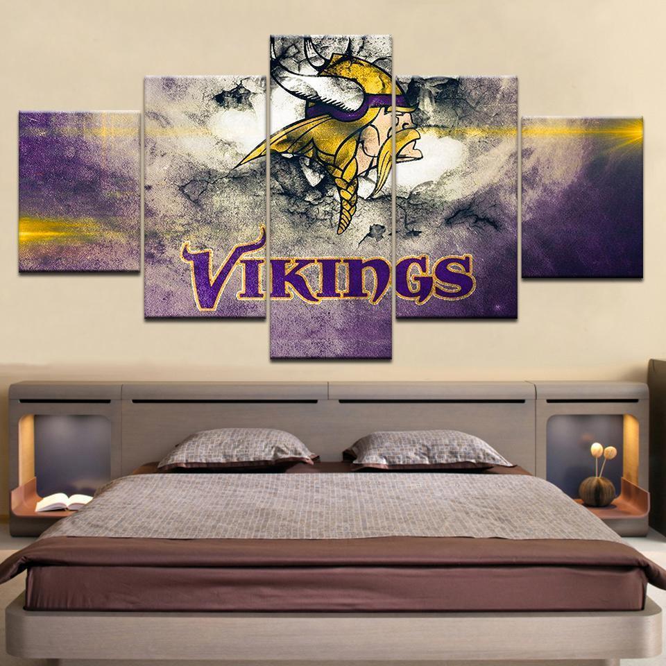 Minnesota Vikings Logo Football – 5 Panel Canvas Art Wall Decor