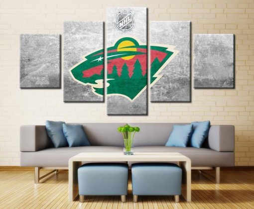 22559-NF Minnesota Wild Logo 1 Ice Hockey - 5 Panel Canvas Art Wall Decor