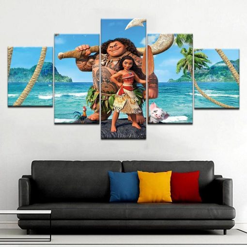 22853-NF Moana and Brave Maui Disney - 5 Panel Canvas Art Wall Decor