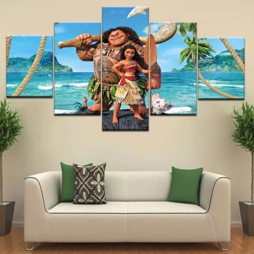 22853-NF Moana and Brave Maui Disney - 5 Panel Canvas Art Wall Decor